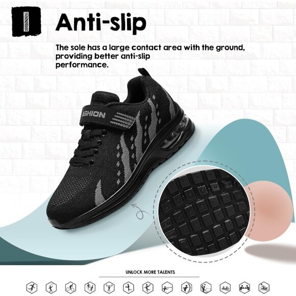 Kids 3208-black Grey Running Breathable Lightweight Non Slip Comfortbale Sneaker - Picture 5 of 7